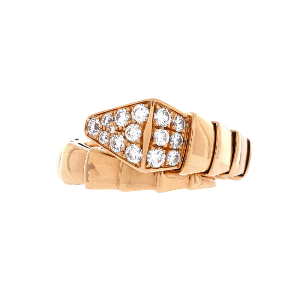 Bvlgari Wide Serpenti Viper One-Coil Ring 18K Rose Gold with Diamonds